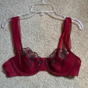 Dark red AdoreMe push up and cheeky underwear set. With black floral lace.